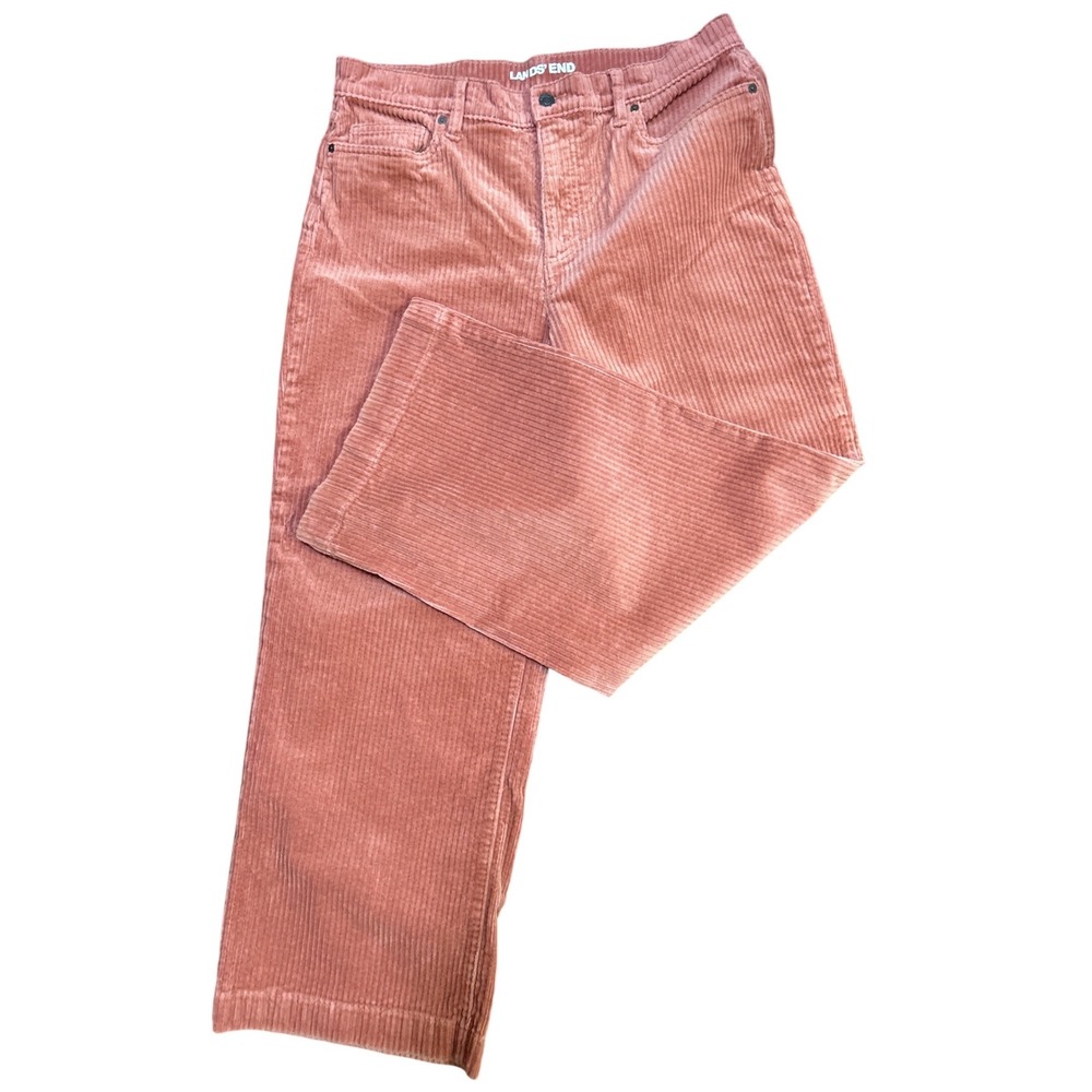 Lands End Corduroy Wide Leg Pants Womens 16 Petite Dusty Rose Stretch Cotton
